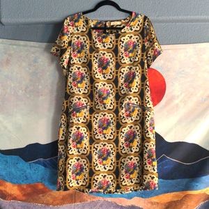 Mod silk shift dress in navy floral